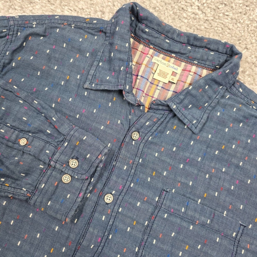 Carbon2 Cobalt Mens Button Up Shirt Blue Confetti Dot Long Sleeve Size XL Casual